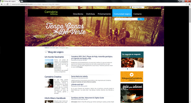 Web de Turismo de Cantabria en su sección Diario del Viajero